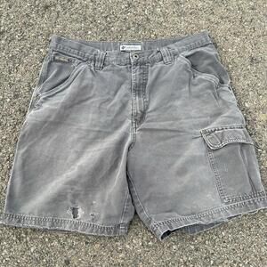 Columbia Mens Canvas Shorts Gray Size 36 Distressed Faded Jorts